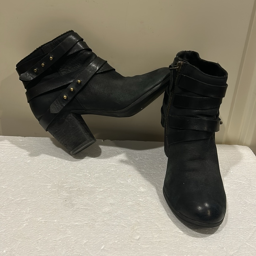 BP womens leather zip up ankle strappy boots block heel gothic punk rock size 6 - Picture 3 of 13